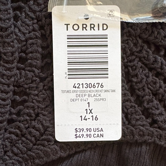#T284- NWT Torrid Black Crochet Swing Tank Top-1x - Picture 13 of 13